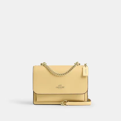 COACH®,Klare Crossbody Bag,Calfskin Leather,Leather,Crossbody,Metal,Logo,Luggage Tag,Adjustable,Lined,Compact,Gold Metal,D...,Gold,Front View