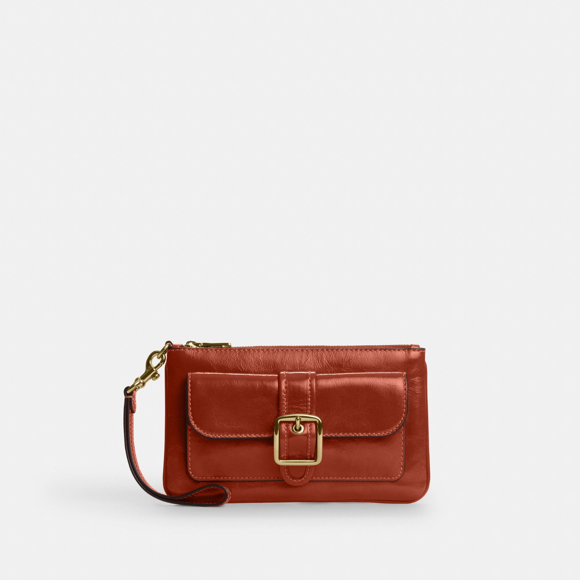 COACH®,Ashton Wristlet,Leather,Recycled Polyester,Pouch,Wristlet,Casual,Brown,Front View