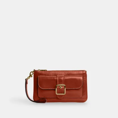 COACH®,Ashton Wristlet,Leather,Recycled Polyester,Pouch,Wristlet,Casual,Brown,Front View
