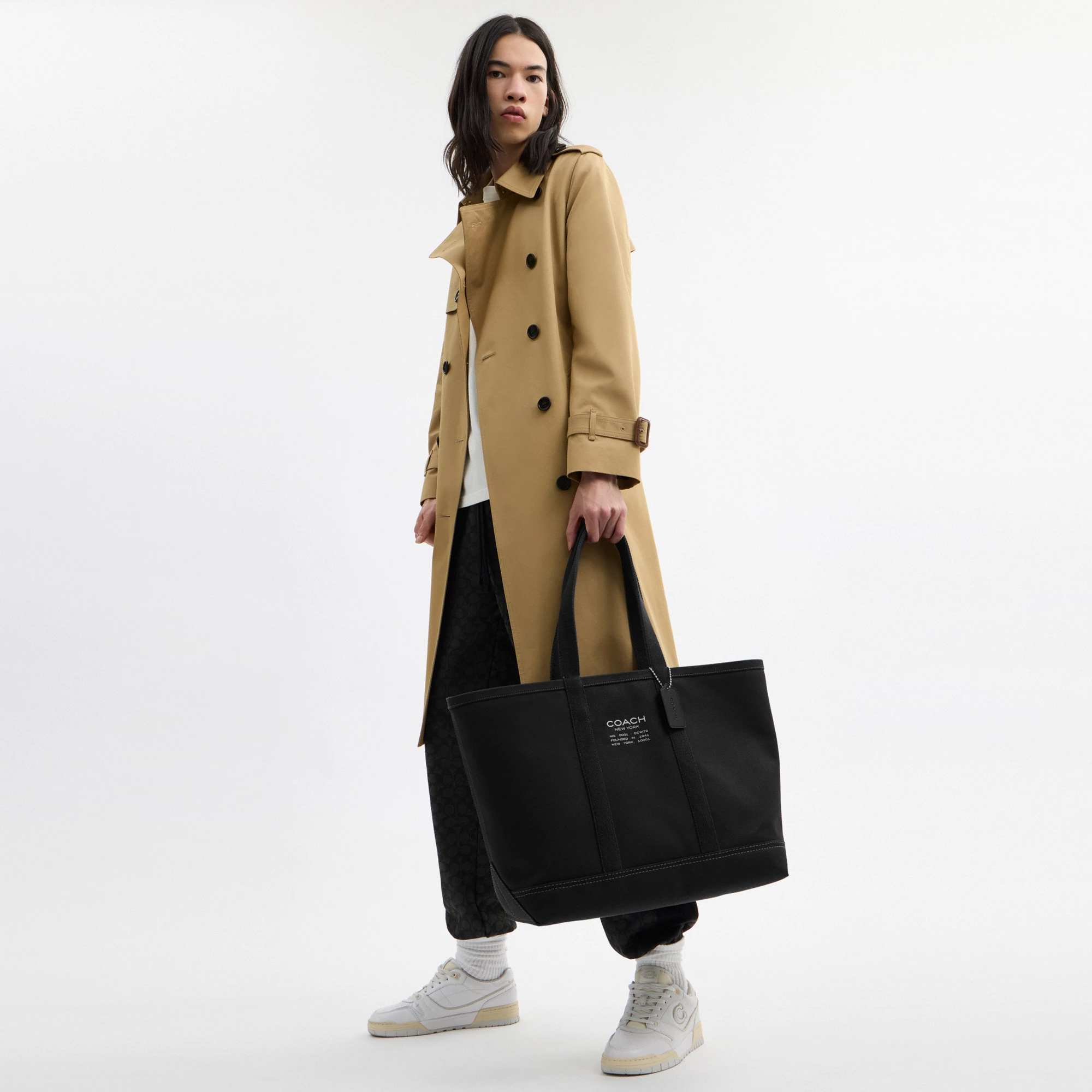 COACH®,Utility Tote,Canvas,Leather,Tote,Word Embellishment,Logo,Sustainable,Casual,Black,Detail View
