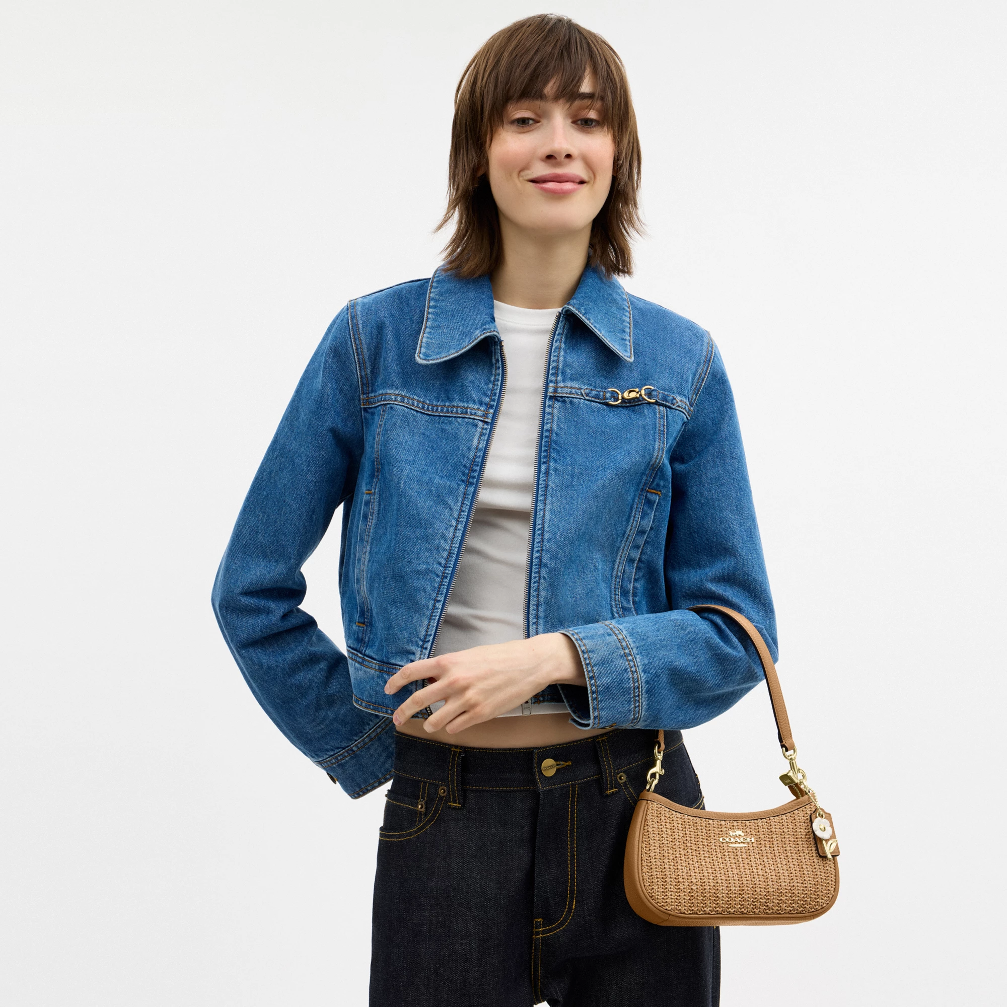 COACH®,Teri Mini Crossbody Bag,Leather,Recycled Polyester,Lining Polyester,Crossbody,Metal Material,Straw,Logo,Adjustable,...,Beige,Detail View