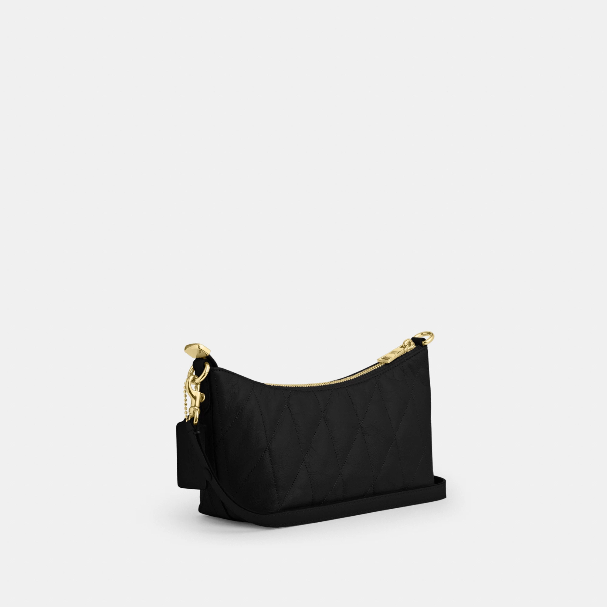 COACH®,Caitlin Shoulder Bag With Quilting,Lining Recycled Polyester,Recycled Polyester,Shoulder Bag,Logo,Chain Detail,Shou...,Black,Angle View