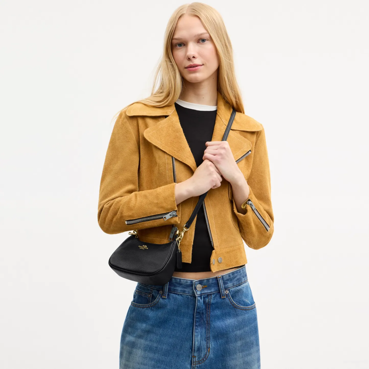 COACH®,Teri Mini Crossbody Bag,Leather,Recycled Polyester,Crossbody,Logo,Adjustable,Compact,Gold Metal,Casual,Black
