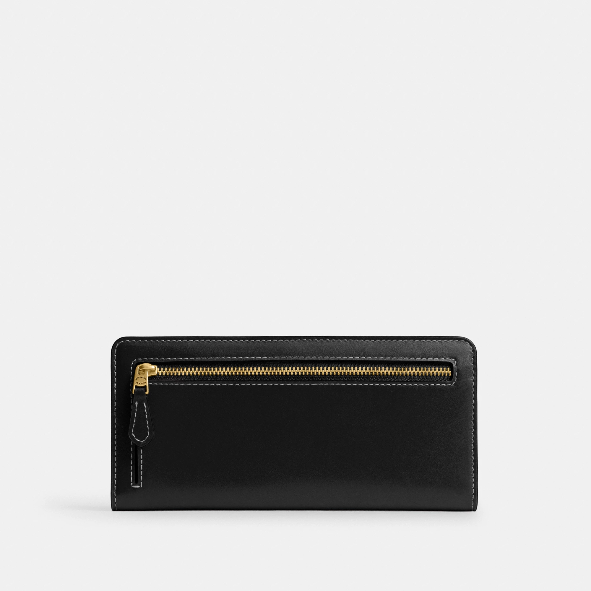 COACH®,Essential Slim Wallet,Leather,Continental,Bi Fold,Logo,Metal,Casual,Black,Back View