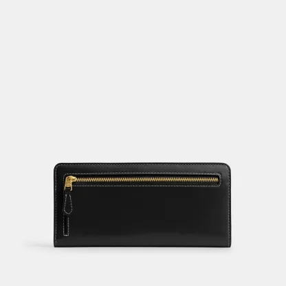 COACH®,Essential Slim Wallet,Leather,Continental,Bi Fold,Logo,Metal,Casual,Black,Back View