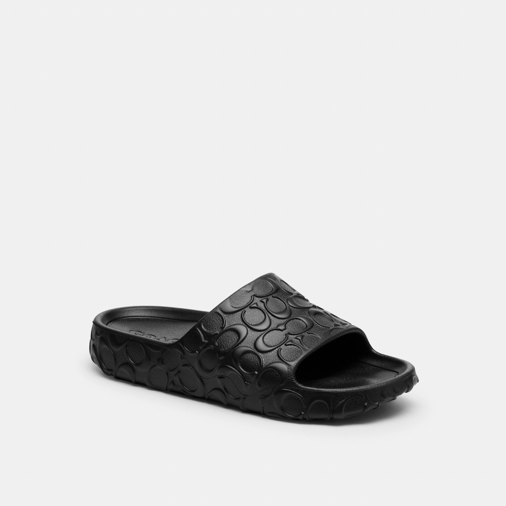 COACH®,Bay Slide In Signature,EVA,Slides,Embossed,Logo,Pull Tab,Casual,Black,Front View