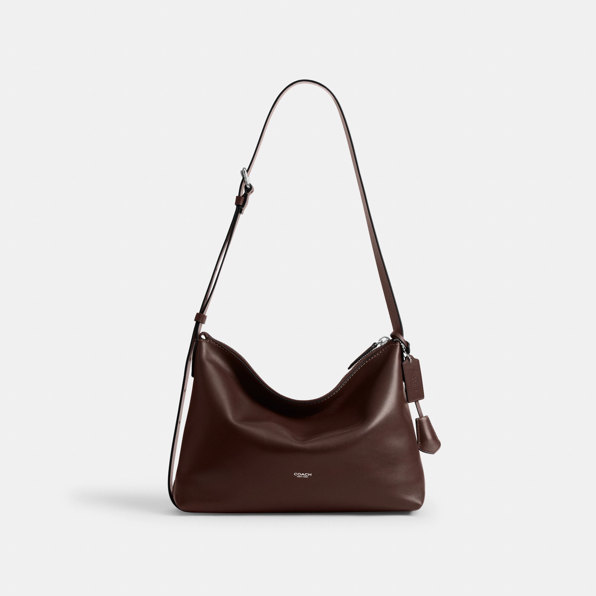 COACH®,Mott Messenger Bag 33,Leather,Hobo,Lined,Adjustable,Silver Metal,Casual,Brown,Front View