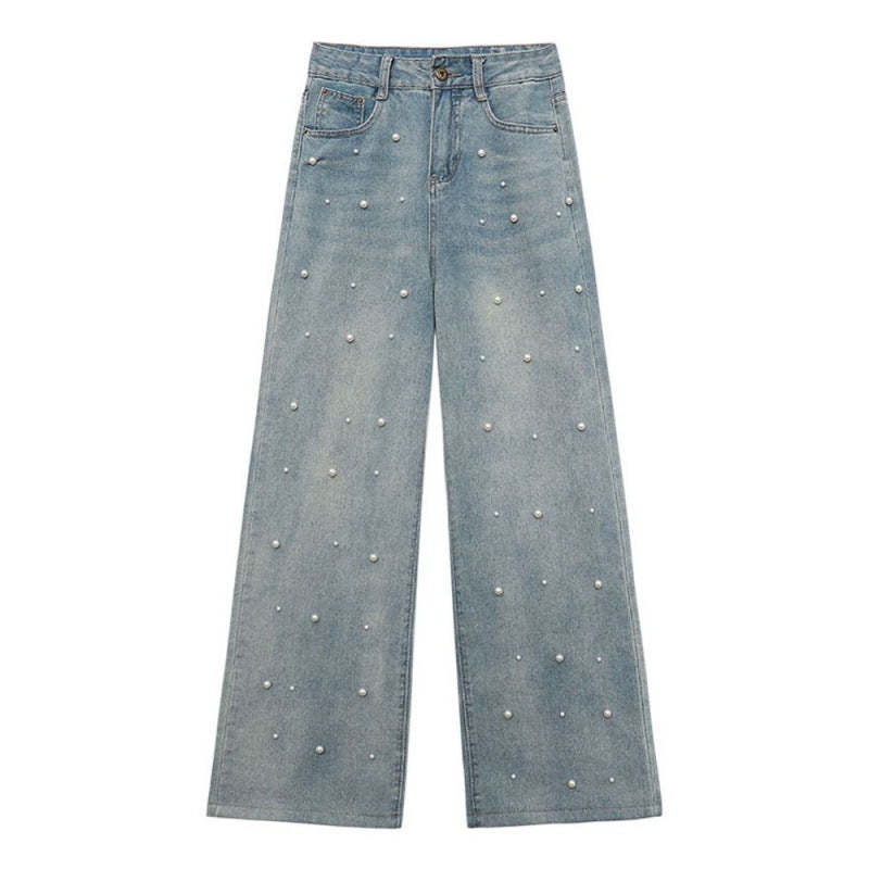 Pearl Straight Jeans High Waist Slim-fit Wide-leg Pants Women