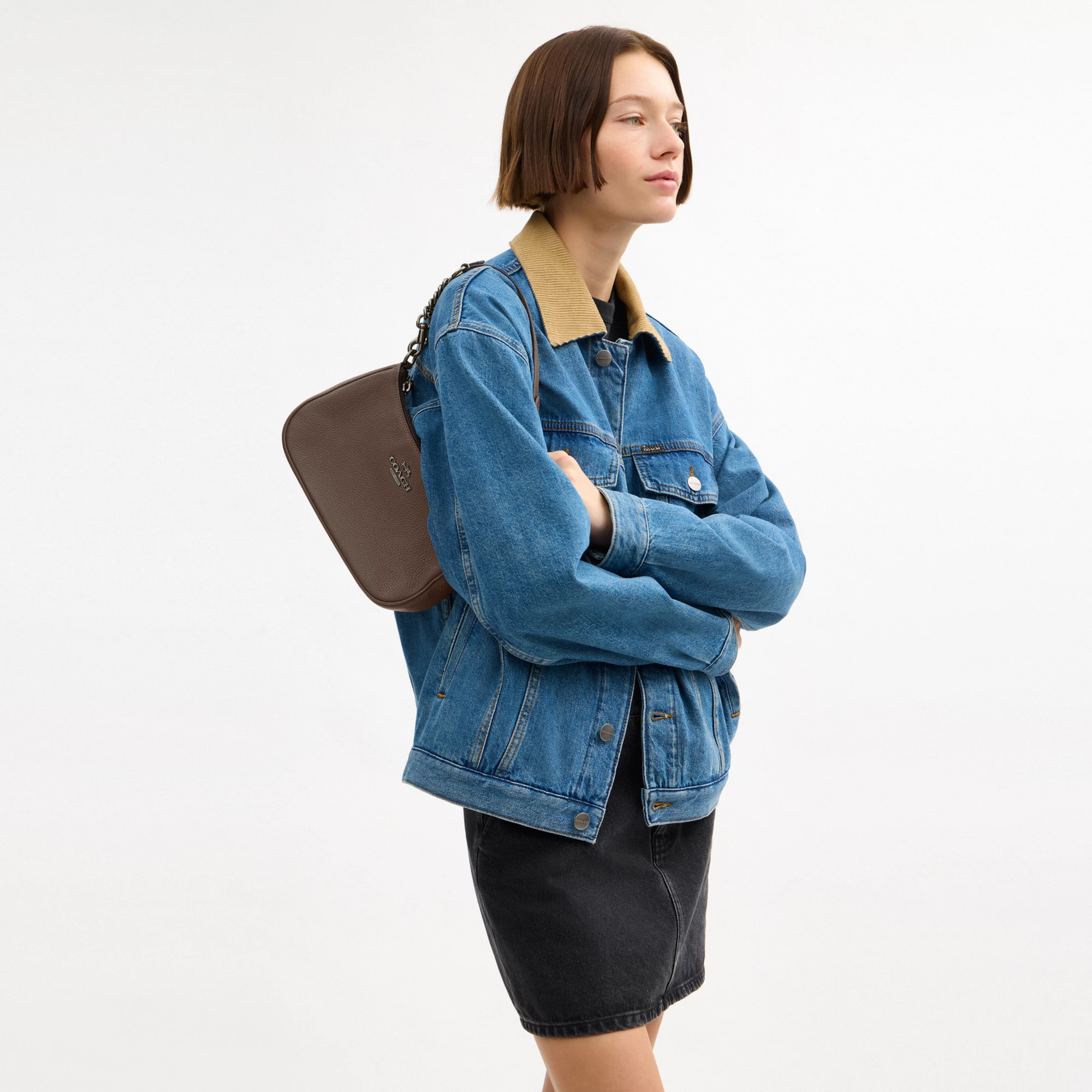 COACH®,Teri Shoulder Bag,Shoulder Bag,Chain Detail,Metal,Logo,Casual,Brown,Detail View