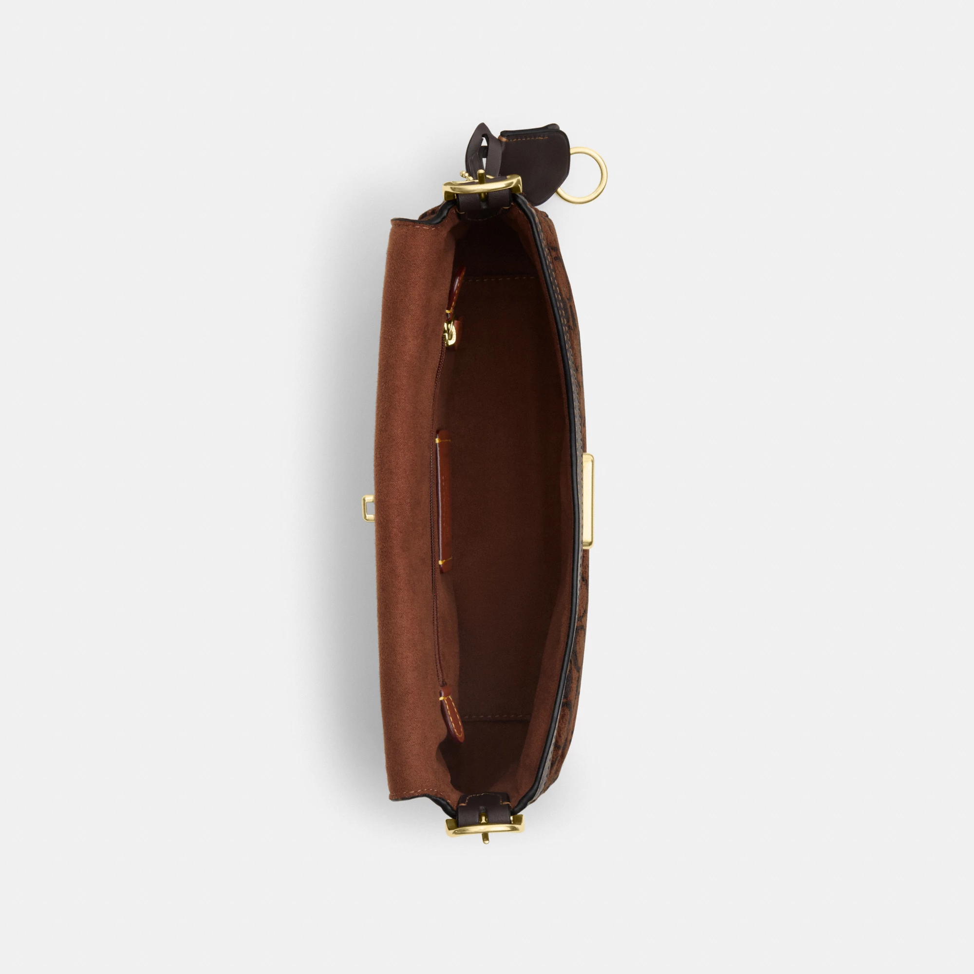 COACH®,Etta Small Flap Shoulder Bag In Signature Chenille,Leather,Fabric,Shoulder Bag,Word Embellishment,Logo,Adjustable,C...,Brown,Inside View,Top View