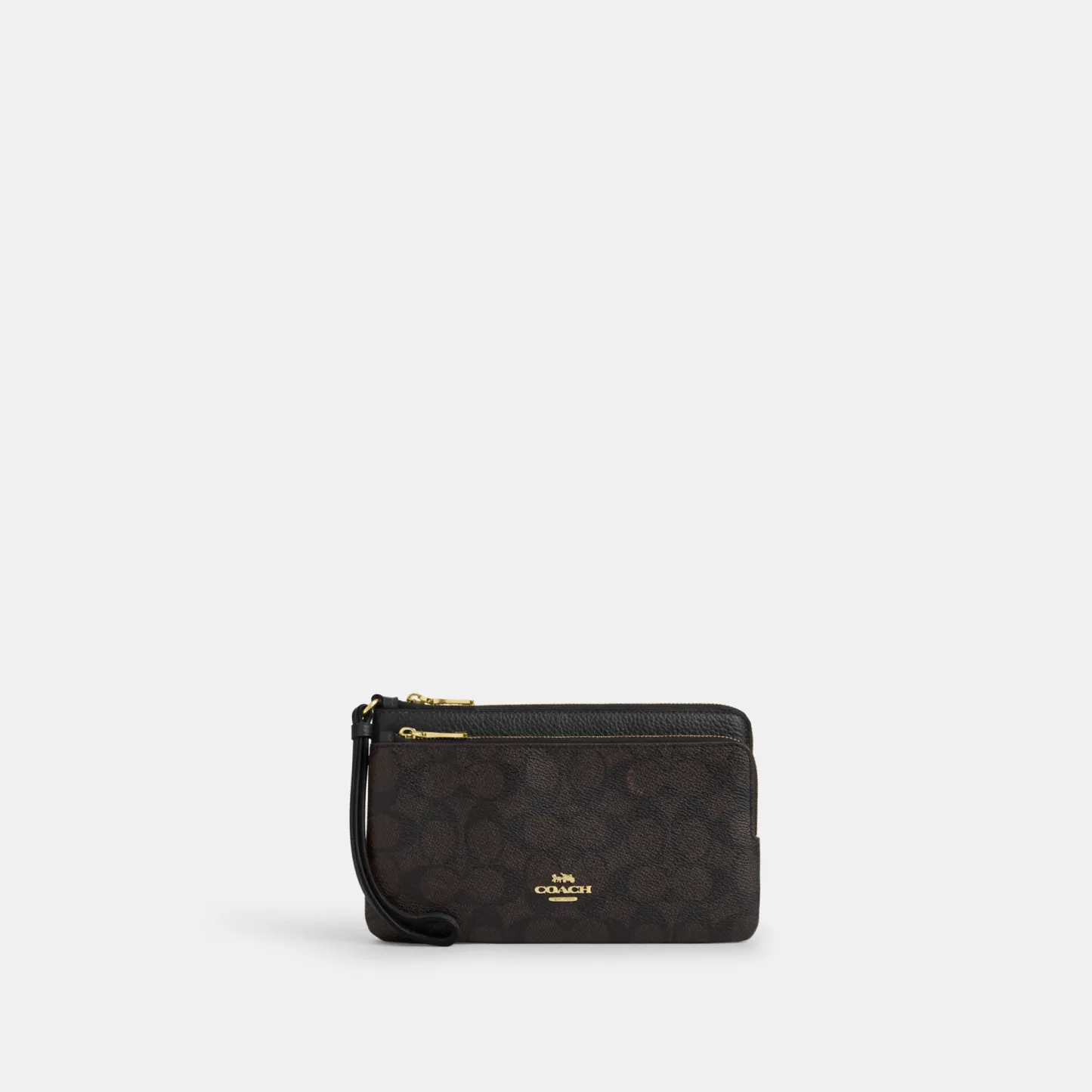 COACH®,Double Zip Wallet In Signature Canvas,Continental,Coin,Color Block,Casual,Black,Front View