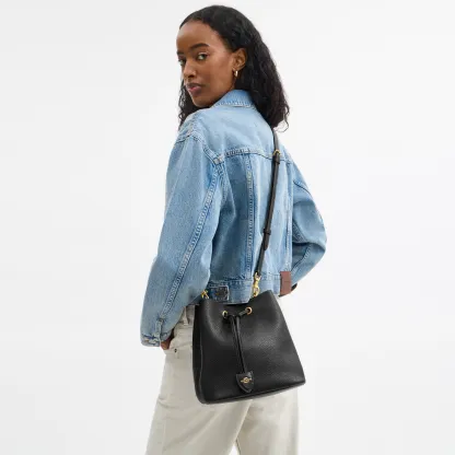 COACH®,Rowan Bucket Bag,Leather,Bucket,Metal,Logo,Casual,Black