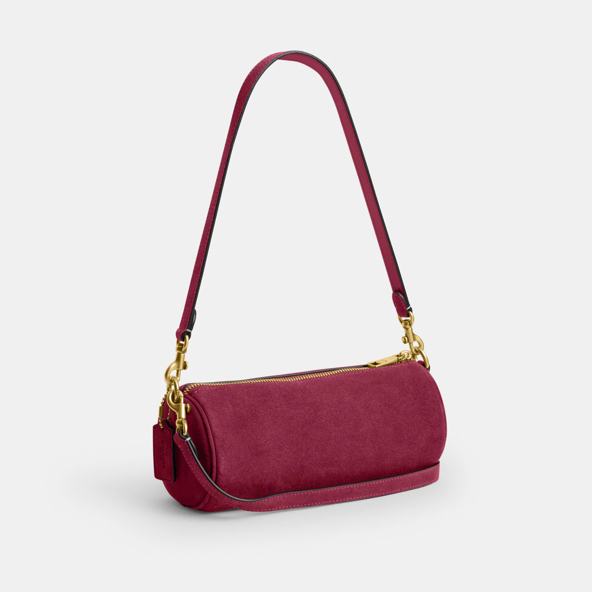 COACH®,Barrel Bag,Calfskin Leather,Suede,Barrel Bag,Pendant,Lined,Adjustable,Brass,Casual,,Angle View