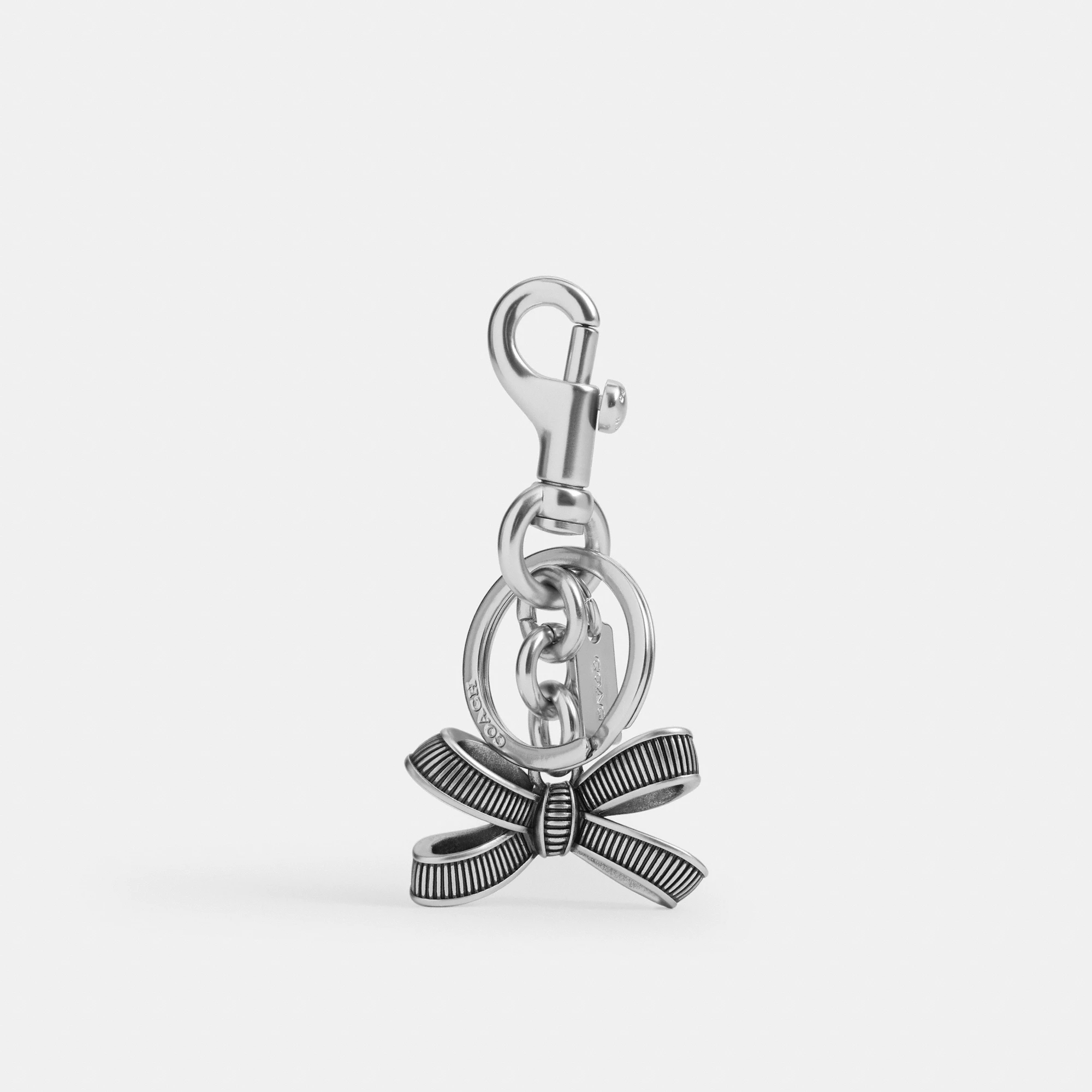 COACH®,Bow Bag Charm,Key Chain,Metal Material,Bow,Silver Plated,Silver,Front View