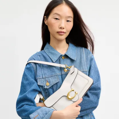 COACH®,Tabby Shoulder Bag 26,Leather,Shoulder Bag,Logo,Metal,Compact,Brass,Casual,White,Detail View