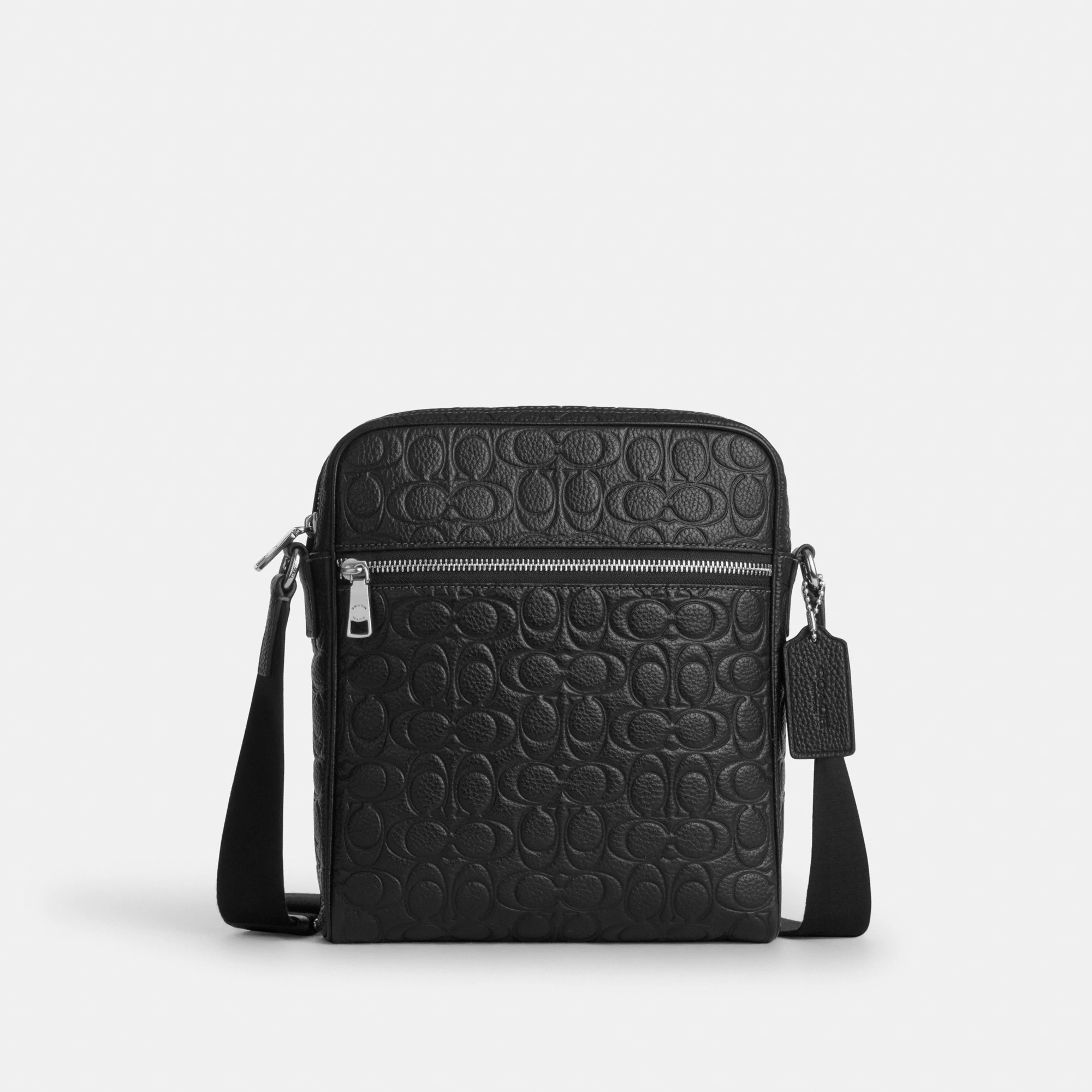 COACH®,Tristan Crossbody Bag 22 In Signature Leather,Leather,Recycled Polyester,Crossbody,Metal Material,Embossed,Adjustab...,Black,Front View