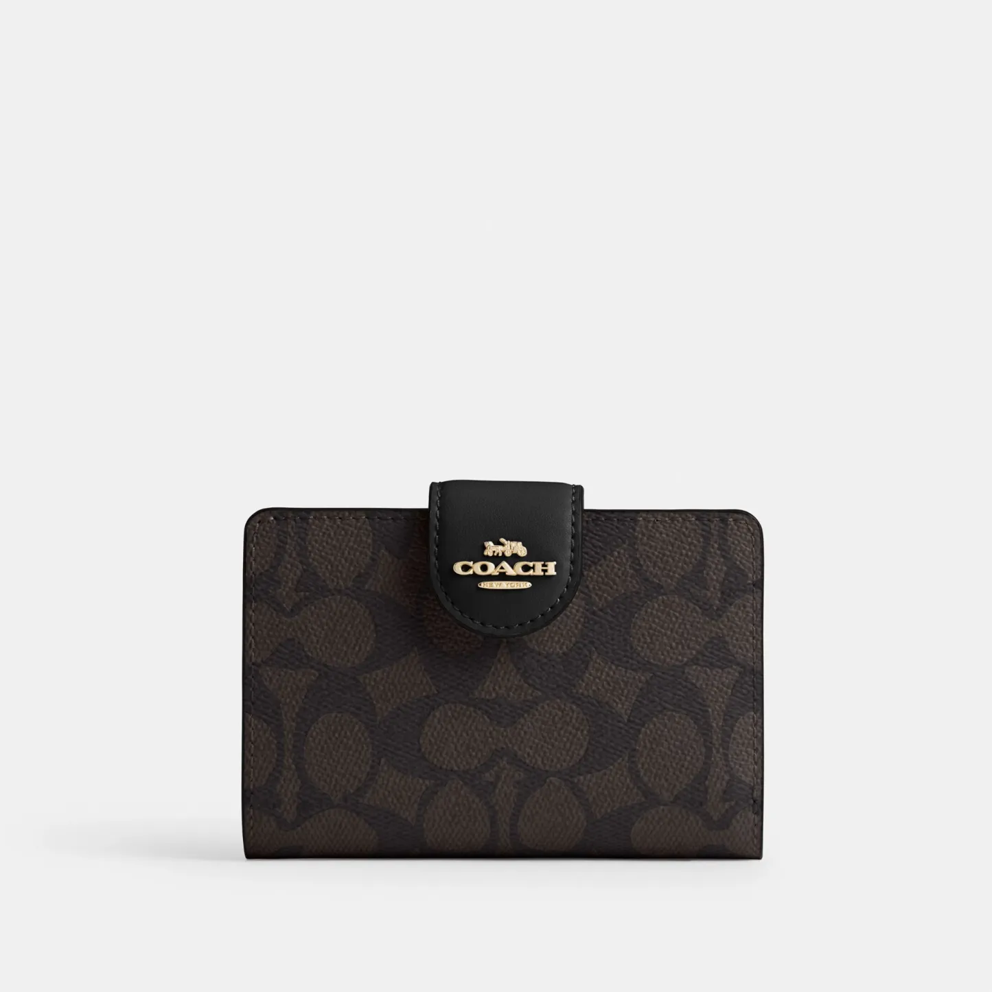 COACH®,Medium Corner Zip Wallet In Signature Canvas,Bi Fold,Coin,Sustainable,Casual,Brown,Front View