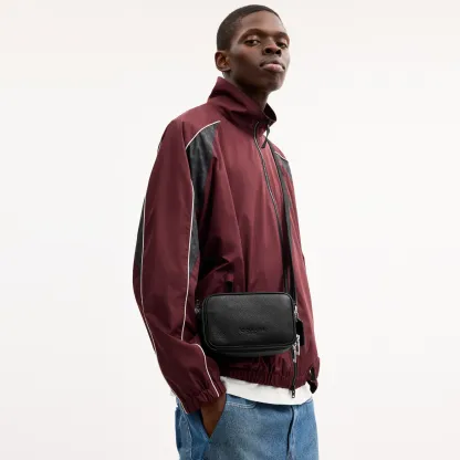 COACH®,Colton Crossbody Bag 19,Recycled Polyester,Leather,Crossbody,Logo,Sustainable,Silver Metal,Casual,Black,Detail View