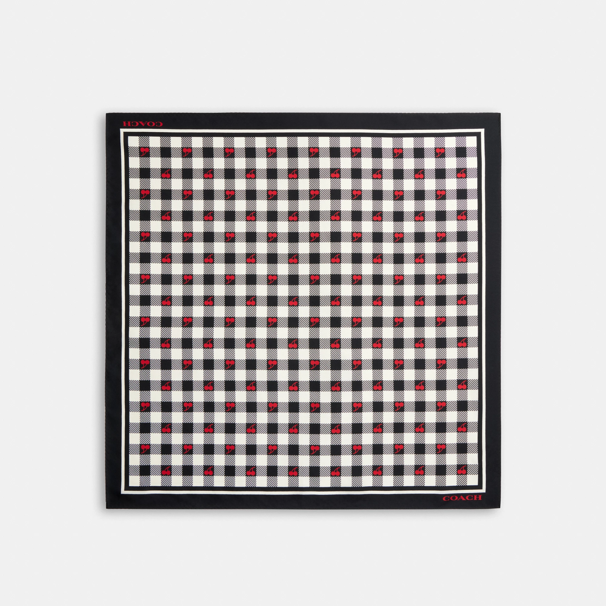 COACH®,Gingham Cherry Print Silk Bandana,,Front View