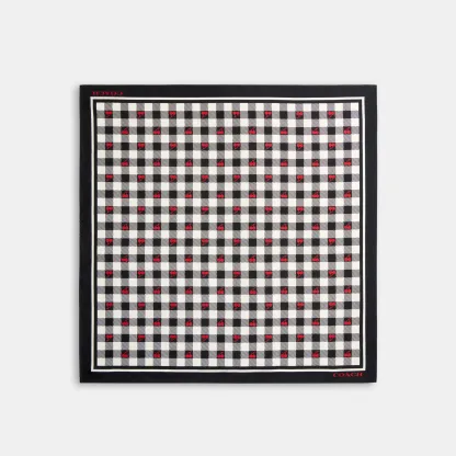 COACH®,Gingham Cherry Print Silk Bandana,,Front View