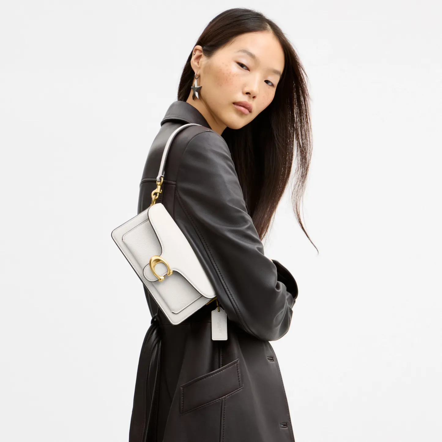 COACH®,Tabby Shoulder Bag 20,Leather,Shoulder Bag,Embossed,Metal,Logo,Day Party,White,Detail View