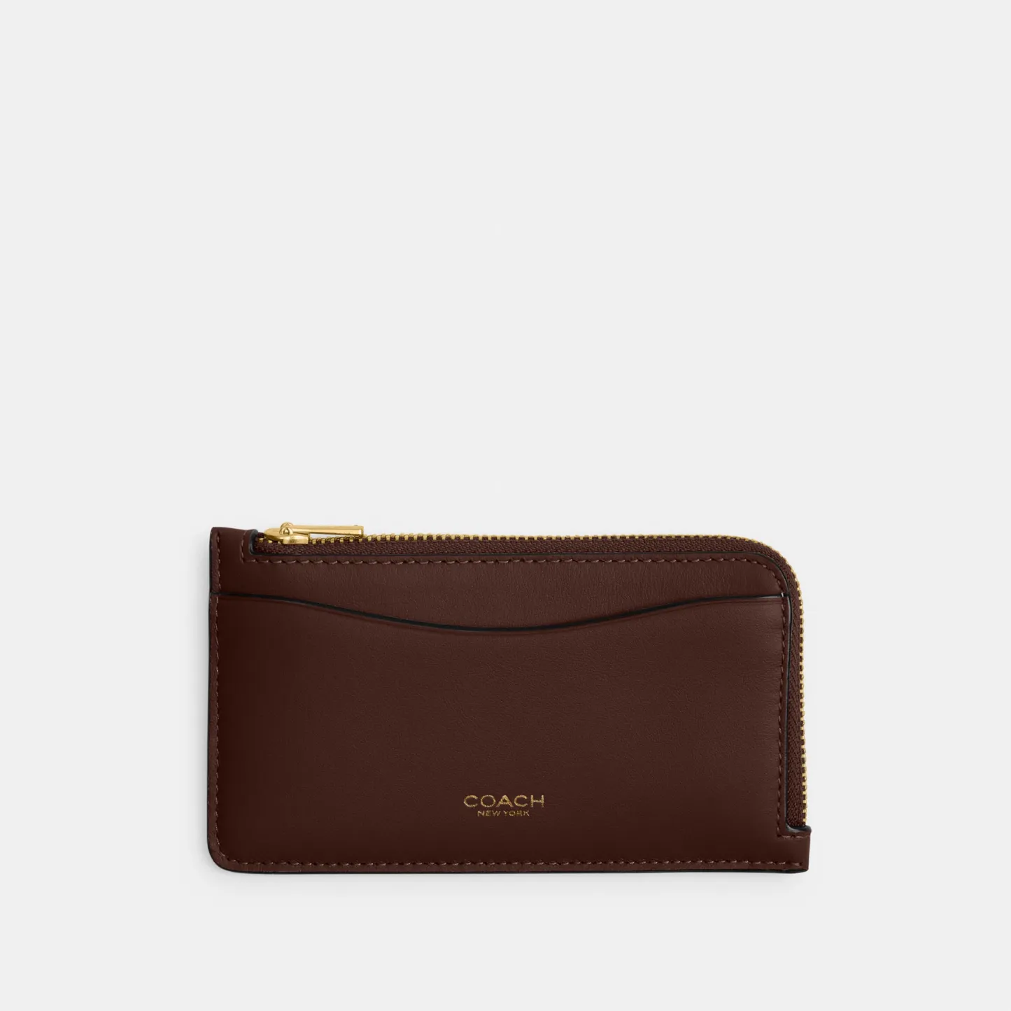 COACH®,New York Zip Card Case,Leather,Calfskin Leather,Card Case,Coin,Word Embellishment,Logo,Casual,Brown,Front View
