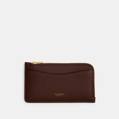 COACH®,New York Zip Card Case,Leather,Calfskin Leather,Card Case,Coin,Word Embellishment,Logo,Casual,Brown,Front View