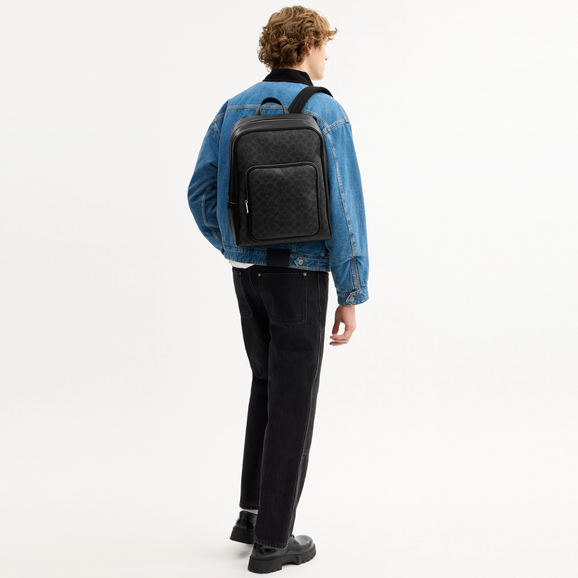 COACH®,Aiden Backpack In Signature Canvas,Canvas,Recycled Polyester,Leather,Backpack,Faux Leather,Sustainable,Suitcase Sle...,Black,Detail View