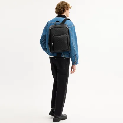 COACH®,Aiden Backpack In Signature Canvas,Canvas,Recycled Polyester,Leather,Backpack,Faux Leather,Sustainable,Suitcase Sle...,Black,Detail View