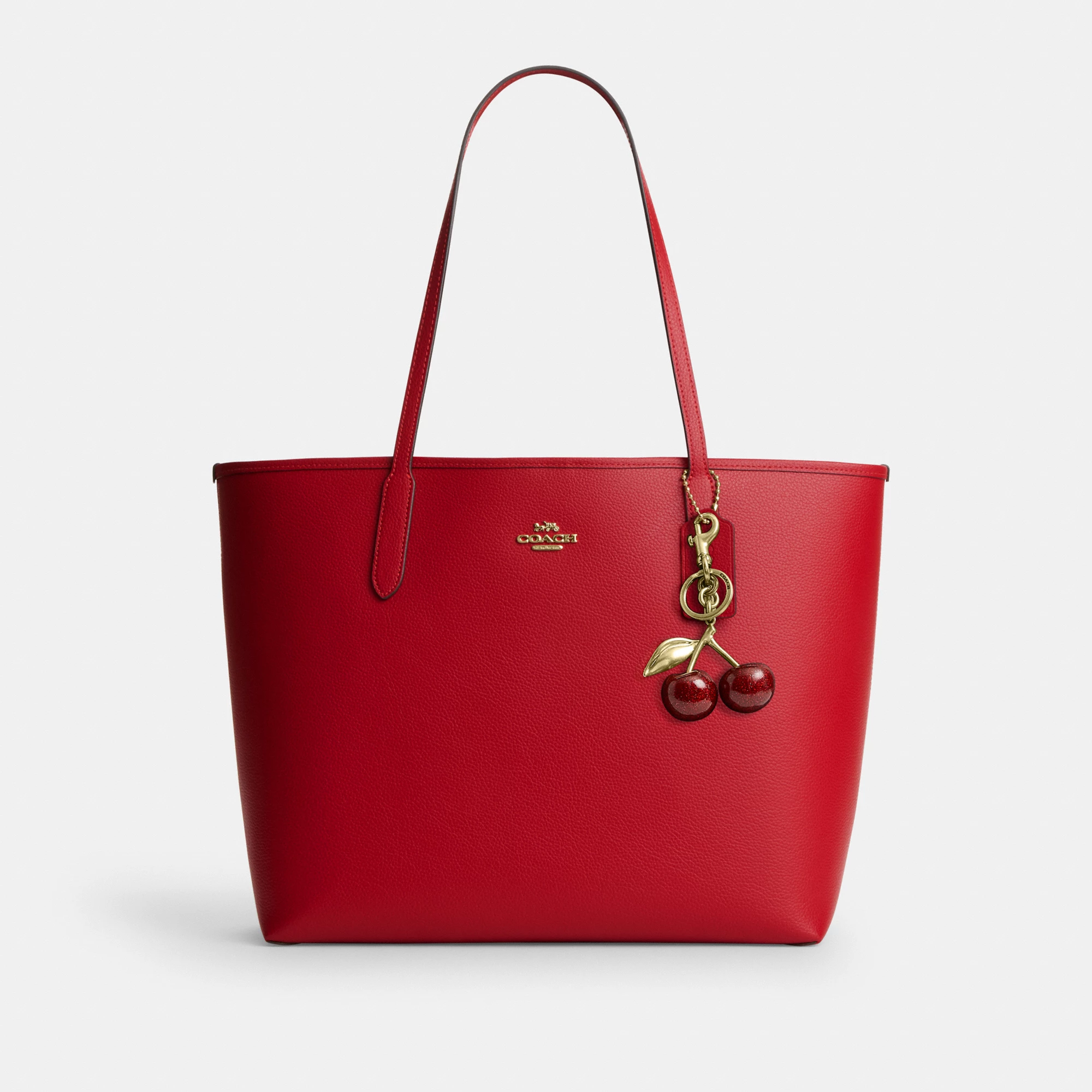 COACH®,City Tote Bag,Leather,Tote,Logo,Casual,Red,Angle View