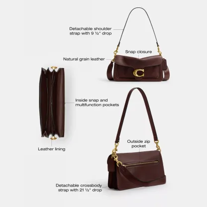 COACH®,Tabby Shoulder Bag 26,Leather,Shoulder Bag,Logo,Metal,Compact,Brass,Casual,Brown