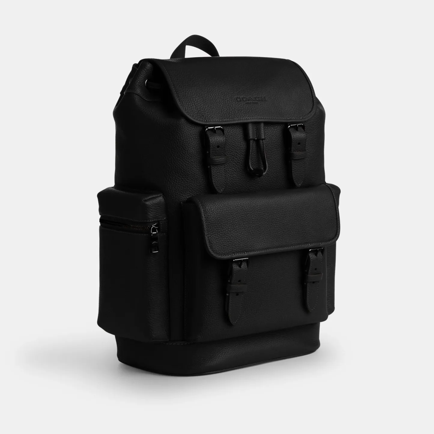 COACH®,Sprint Backpack,Recycled Polyester,Leather,Backpack,Logo,Adjustable,Padded Back Panel,Sustainable,Suitcase Sleeve,S...,Black,Angle View