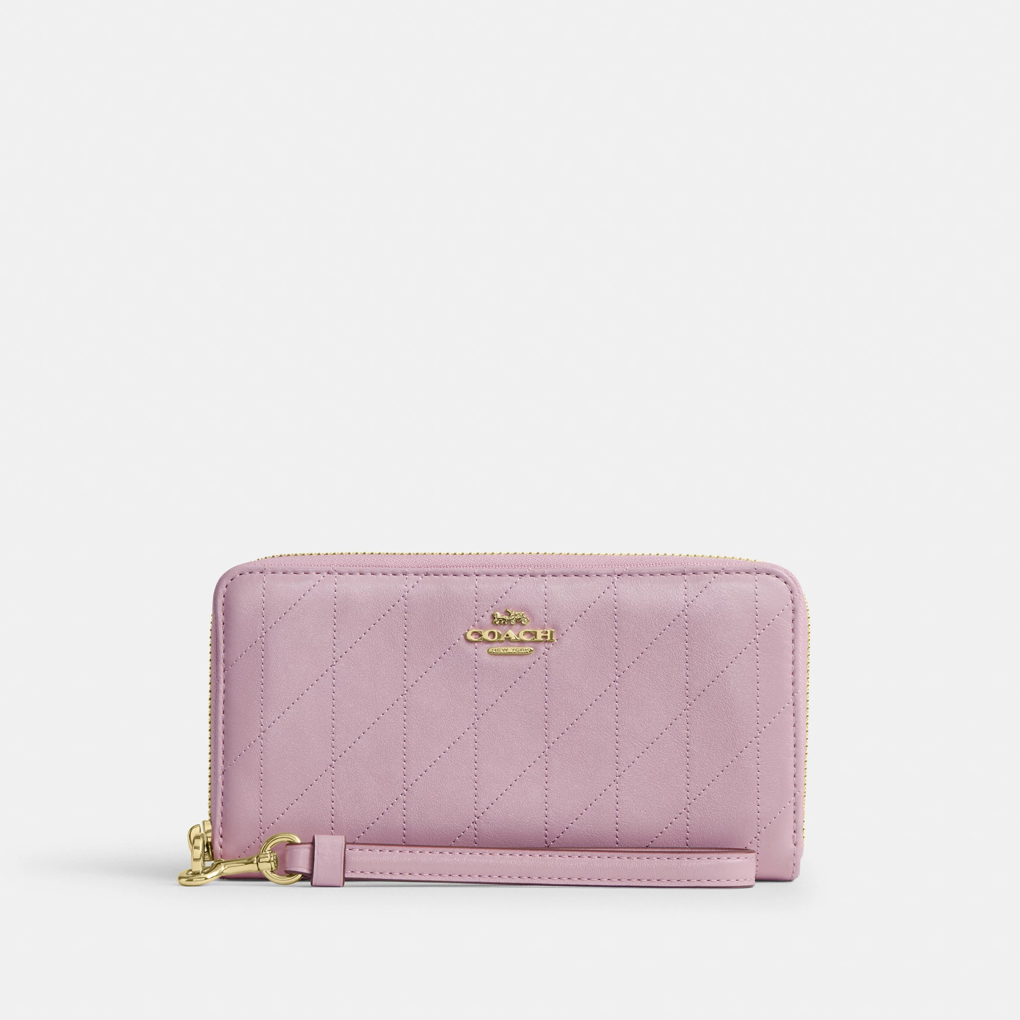 COACH®,Long Zip Around Wallet With Quilting,Pink,Front View