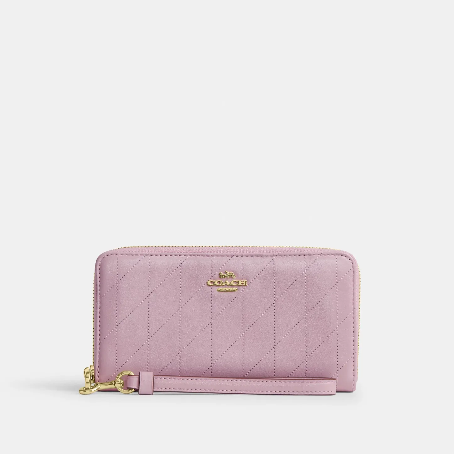 COACH®,Long Zip Around Wallet With Quilting,Pink,Front View