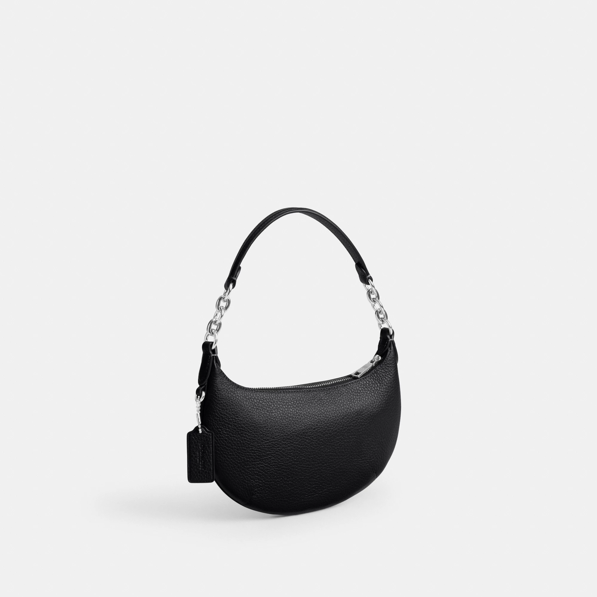 COACH®,Mini Payton Bag,Leather,Recycled Polyester,Shoulder Bag,Logo,Metal,Chain Detail,Compact,Gold Metal,Day Party,Black,Angle View