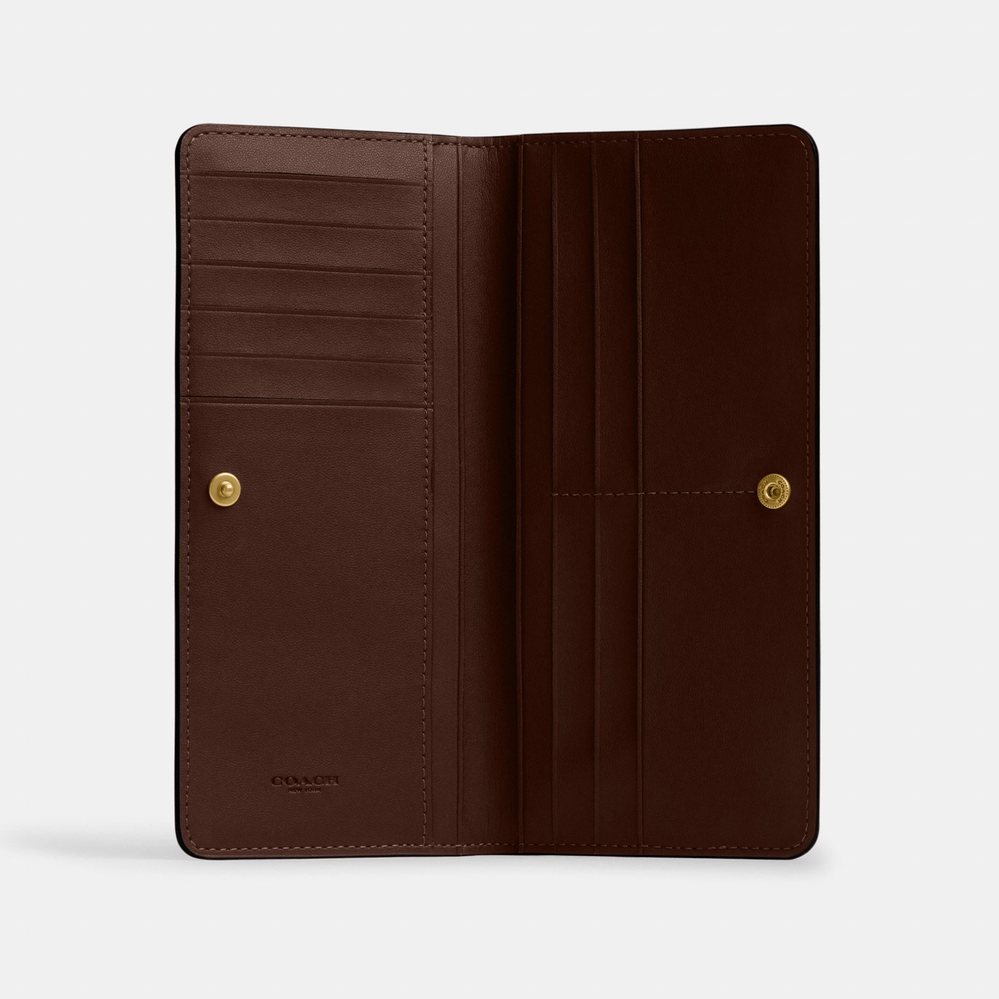 COACH®,Essential Slim Wallet,Leather,Continental,Bi Fold,Logo,Metal,Casual,Brown,Inside View,Top View