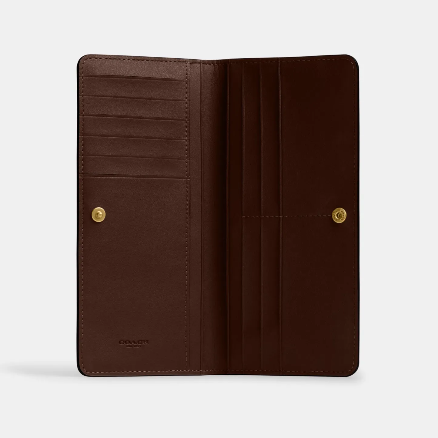 COACH®,Essential Slim Wallet,Leather,Continental,Bi Fold,Logo,Metal,Casual,Brown,Inside View,Top View