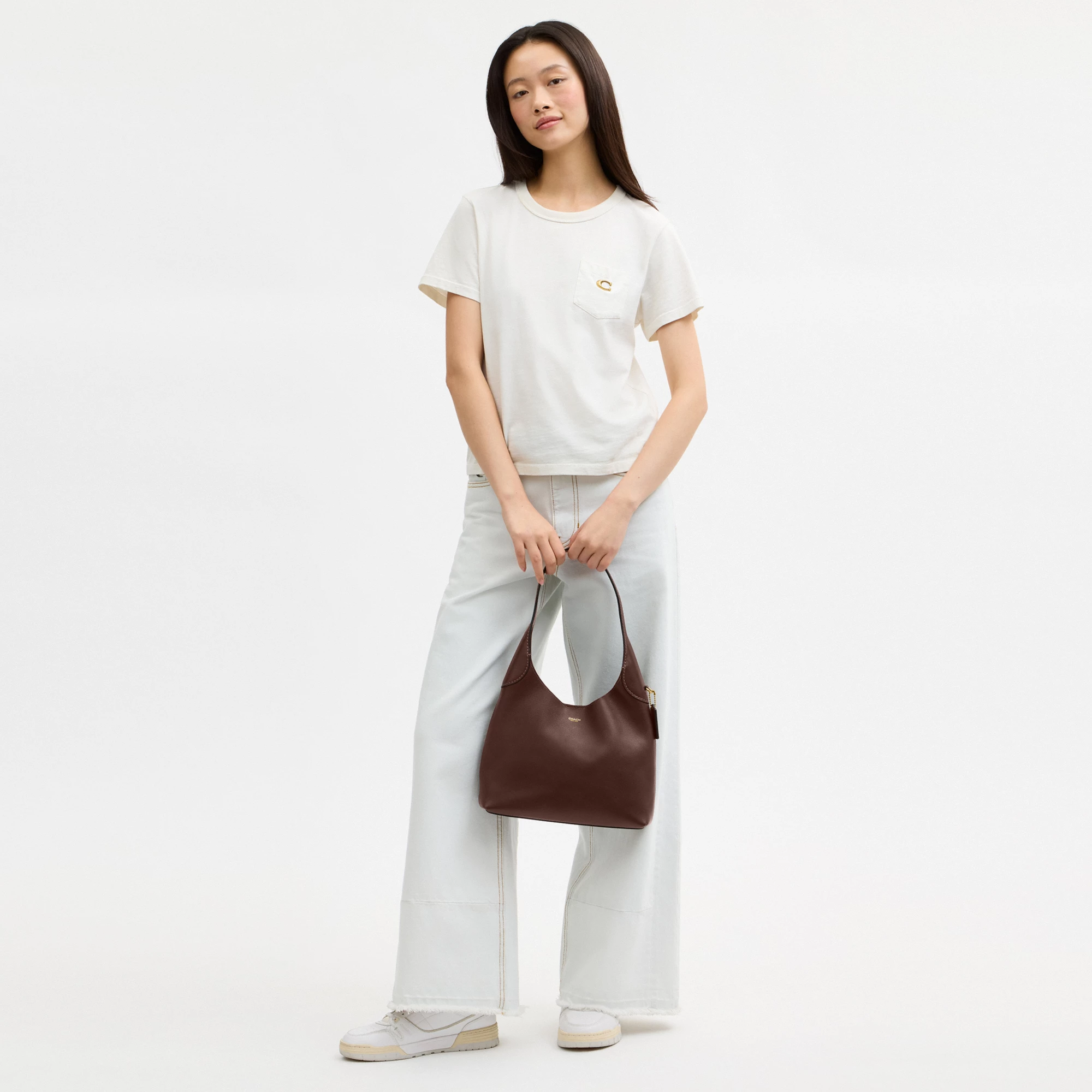 COACH®,Brooklyn Shoulder Bag 28,Leather,Hobo,Engraved Detail,Logo,Casual,Brown,Detail View