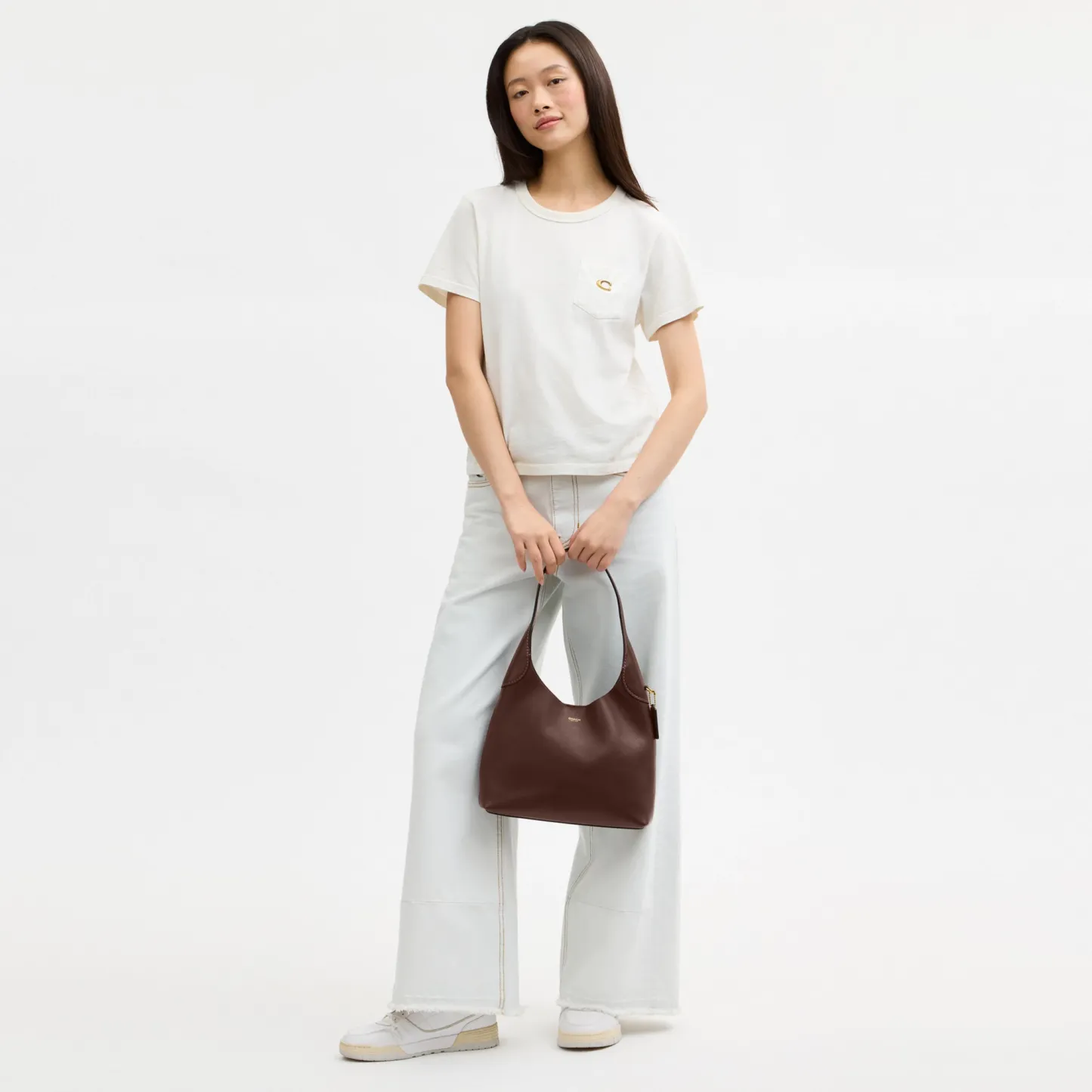 COACH®,Brooklyn Shoulder Bag 28,Leather,Hobo,Engraved Detail,Logo,Casual,Brown,Detail View