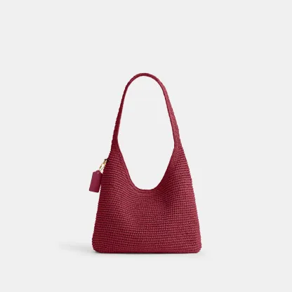 COACH®,Brooklyn Shoulder Bag 28,Calfskin Leather,Hobo,Straw,Applique,Pendant,Logo,Brass,Casual,,Back View