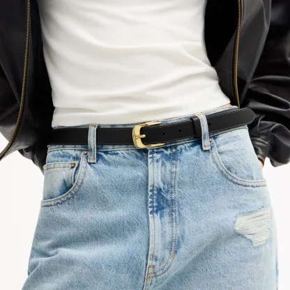 COACH®,C Harness Buckle Belt, 25 Mm,Calfskin Leather,Harness,Gold Metal,Casual,Black,Detail View