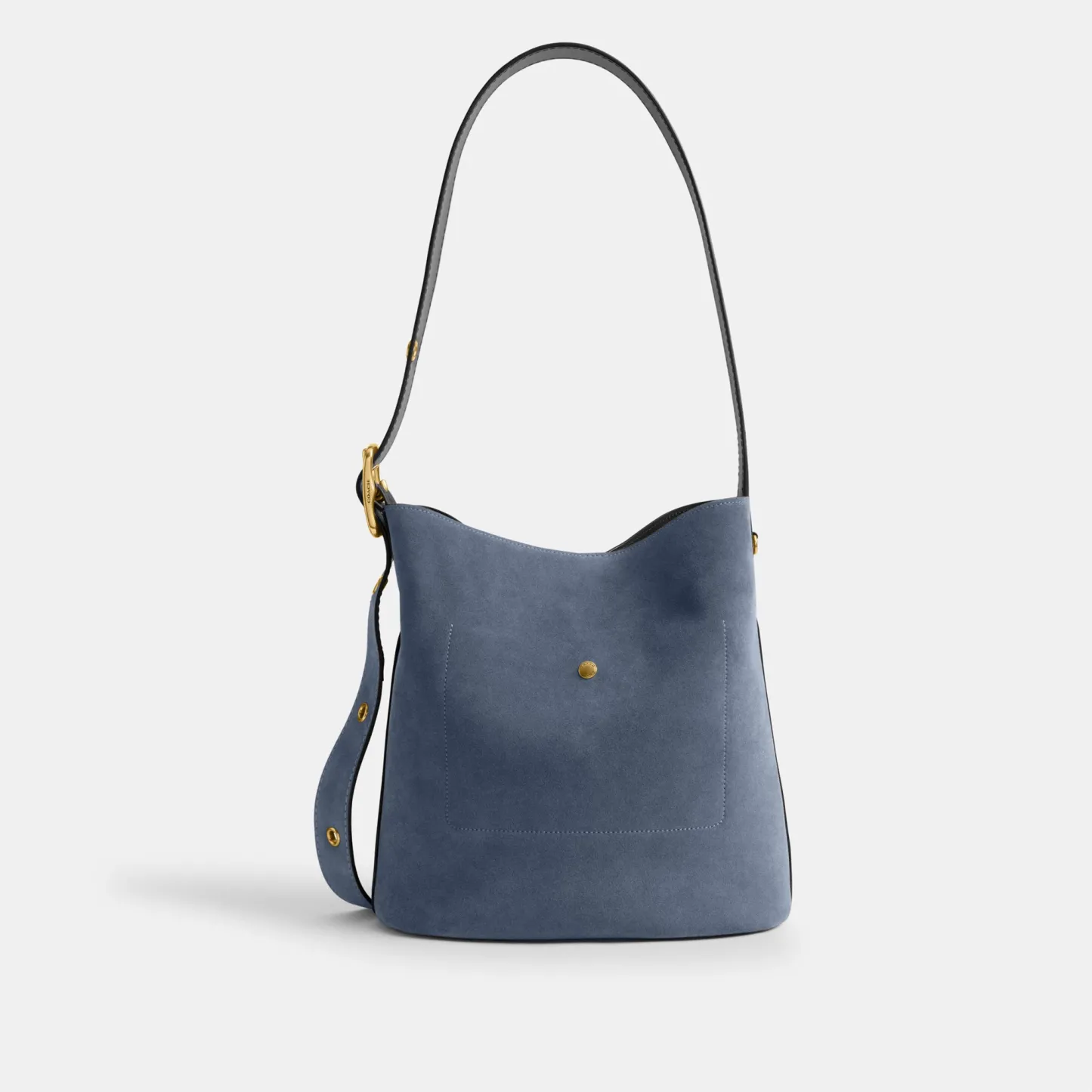 COACH®,Bleecker Bucket Bag,Leather,Suede,Bucket,Hobo,Embellished,Lined,Adjustable,Gold Metal,Casual,Navy,Back View