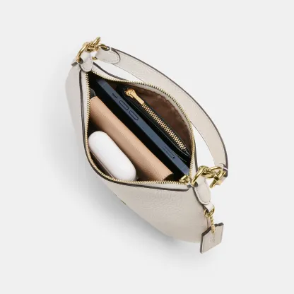 COACH®,Mini Payton Bag,Leather,Recycled Polyester,Shoulder Bag,Logo,Metal,Chain Detail,Compact,Gold Metal,Day Party,White,Inside View,Top View