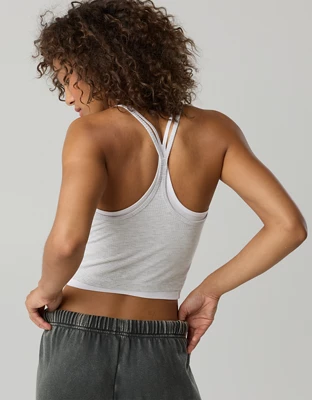 OFFLINE By Aerie Thumbs Up Layered Tank Top - Medium Heather Gray