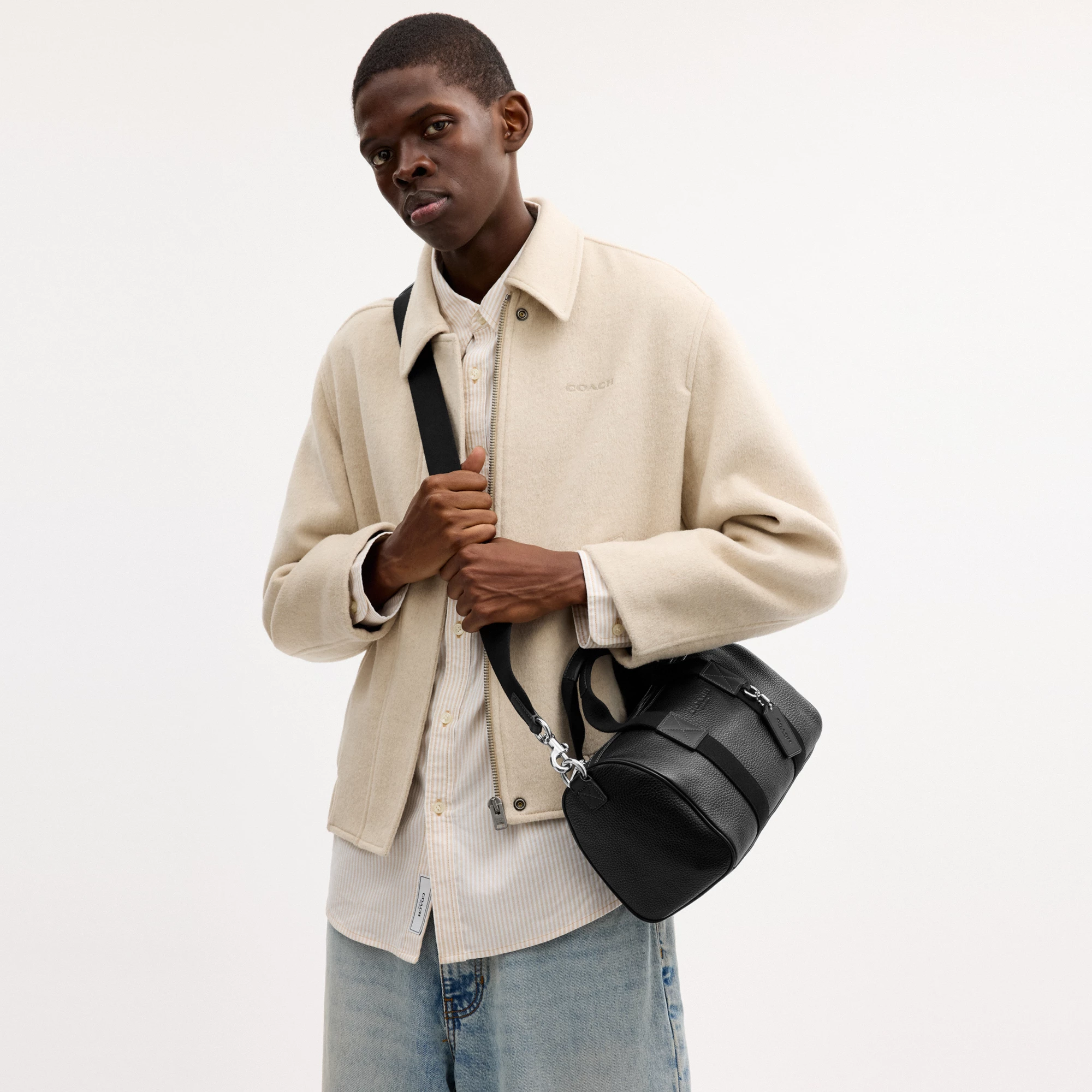 COACH®,Explorer Duffle Bag 28,Leather,Duffle Bag,Logo,Father's Day,Black,Detail View