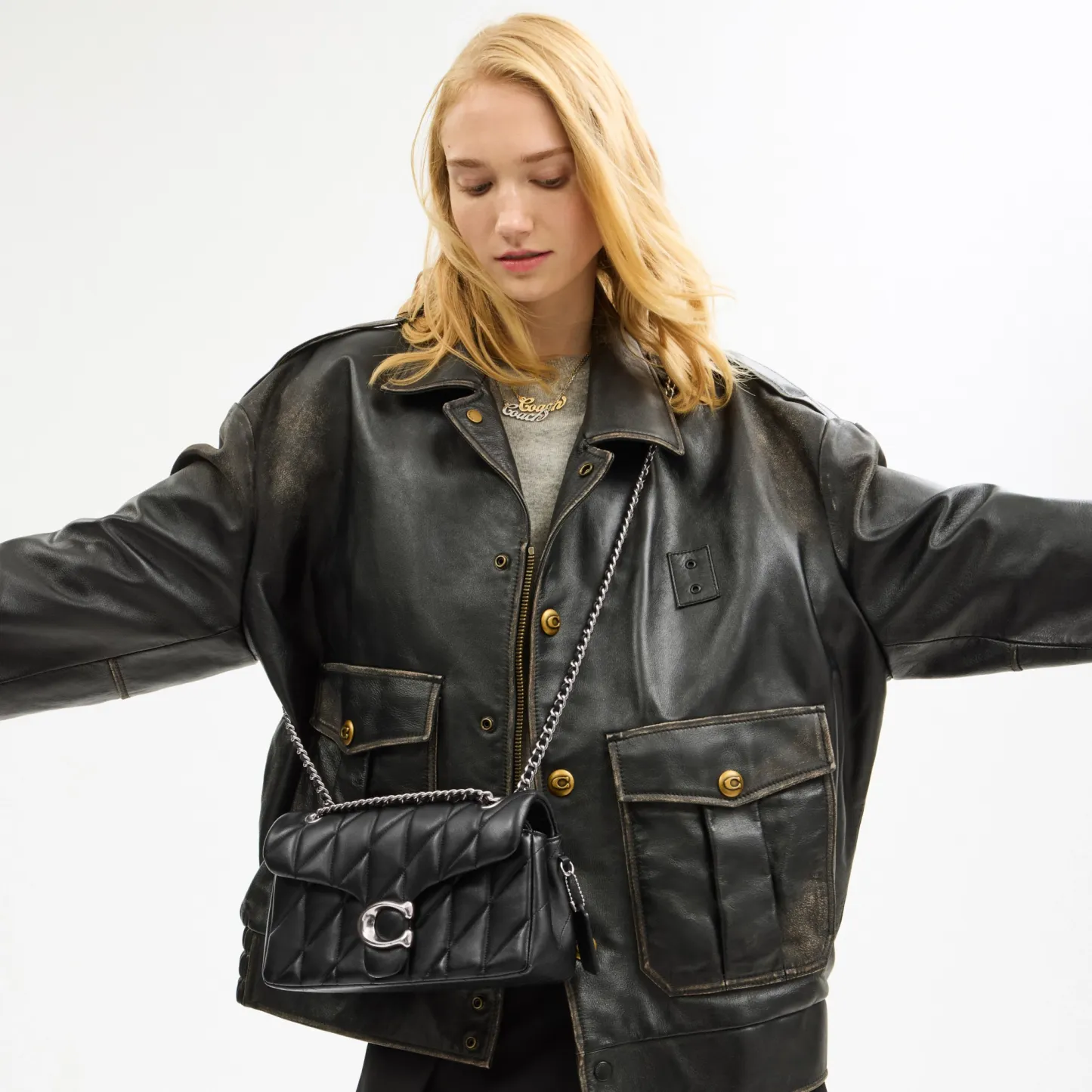 COACH®,Tabby Shoulder Bag 26 With Pillow Quilting,Leather,Shoulder Bag,Metal,Logo,Shoulder Guard,Silver Metal,Day Party,Black