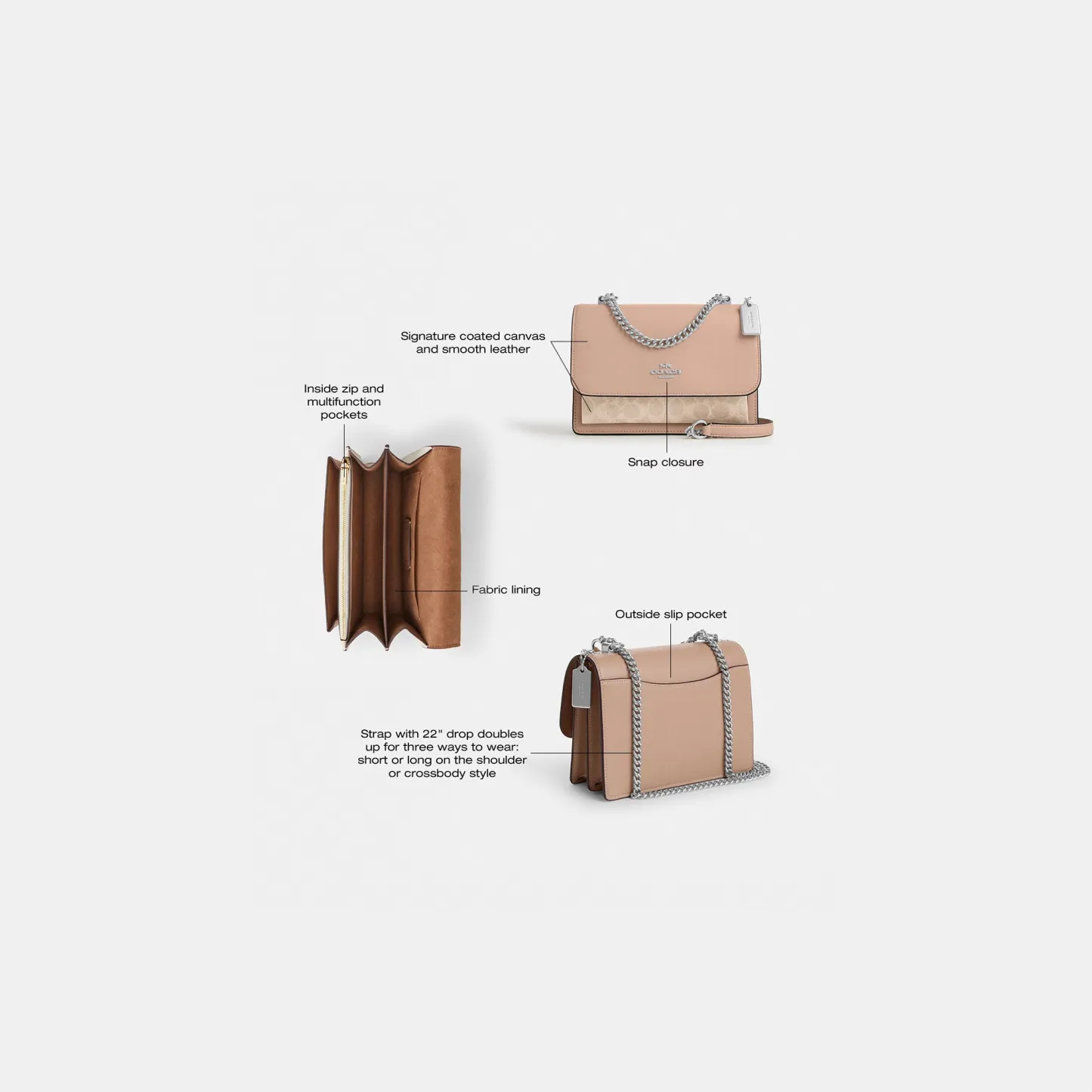 COACH®,Klare Crossbody Bag In Signature Canvas,Crossbody,Chain Detail,Pattern,Day Party,Beige