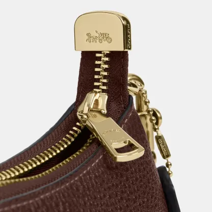 COACH®,Teri Mini Crossbody Bag,Leather,Recycled Polyester,Crossbody,Logo,Adjustable,Compact,Gold Metal,Casual,Brown,Closer View