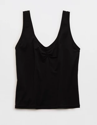 SMOOTHEZ Cotton Blend Ruched Tank Top - True Black