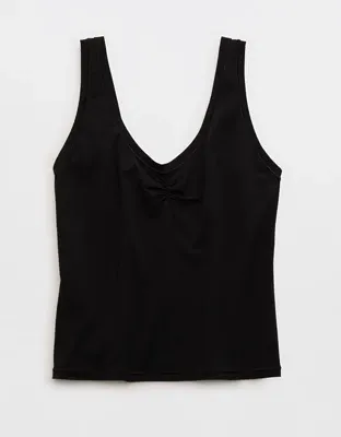 SMOOTHEZ Cotton Blend Ruched Tank Top - True Black